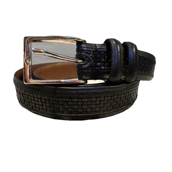 Allen Edmonds Black Imported Calfskin Leather Belt Size 50 Made in USA #28001 - Picture 1 of 16